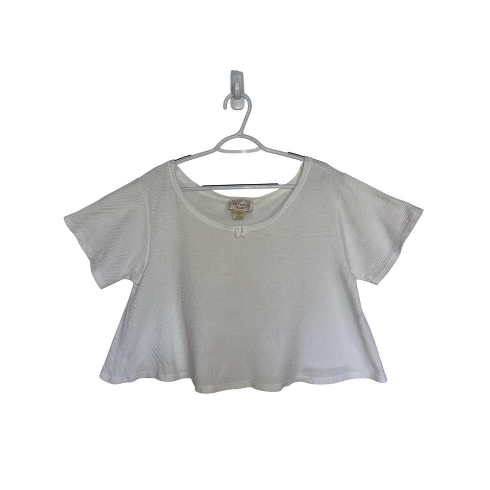 Vtg 90s Gold Label Victoria’s Secret White Crop Cotton Waffle Knit Top M